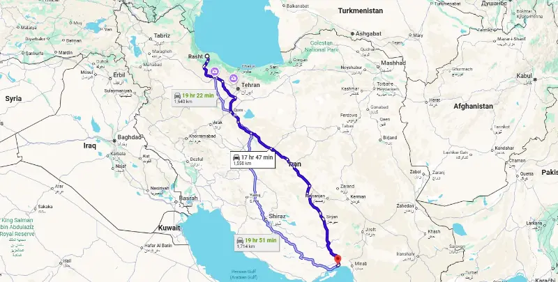 سفر زمینی به کیش از رشت