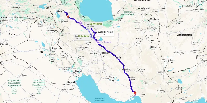 سفر زمینی به کیش از تبریز